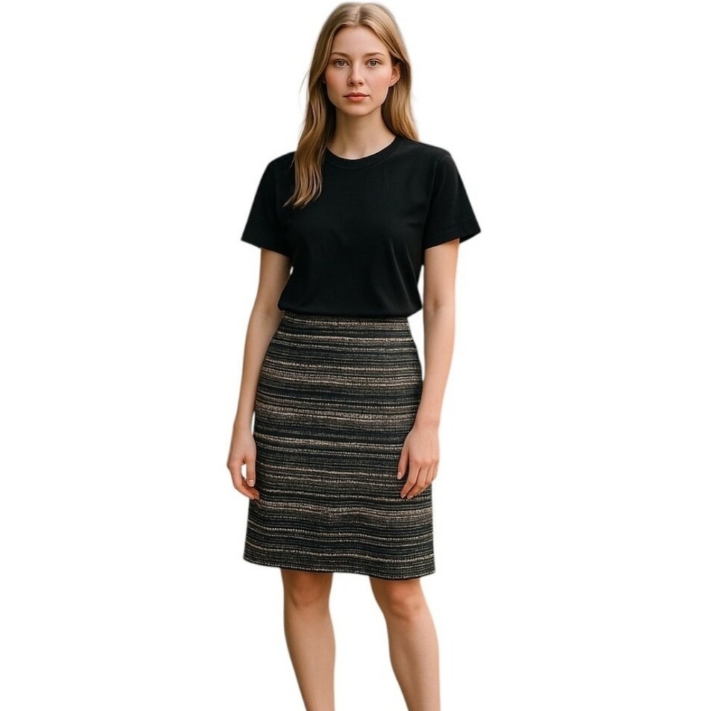 Lilly Puliter Estate Boucle Tweed Pencil Skirt Navy Size 8